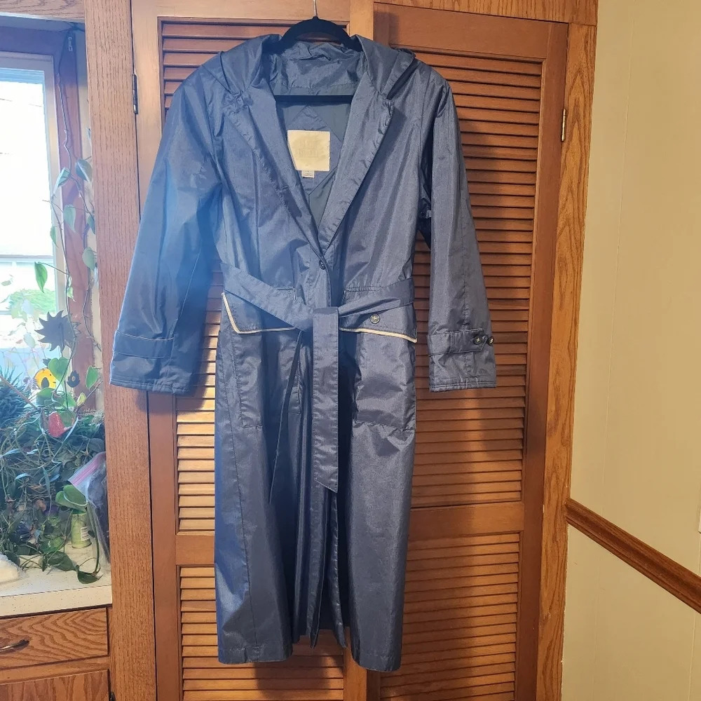 Fleet Street Women's Sz 8 Trench Coat, Long style with Hood Blue